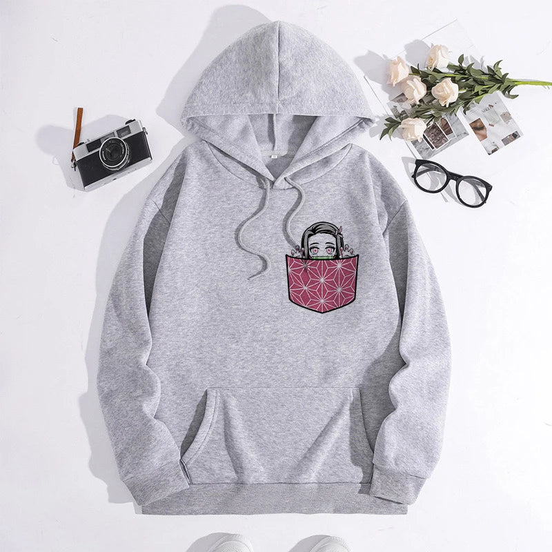 Japanese Anime Demon Slayer Hoodie Unisex Kamado Tanjirou Graphic Sweatshirts Greys Y2k Harajuku Fashion Cartoon Pullover Winter