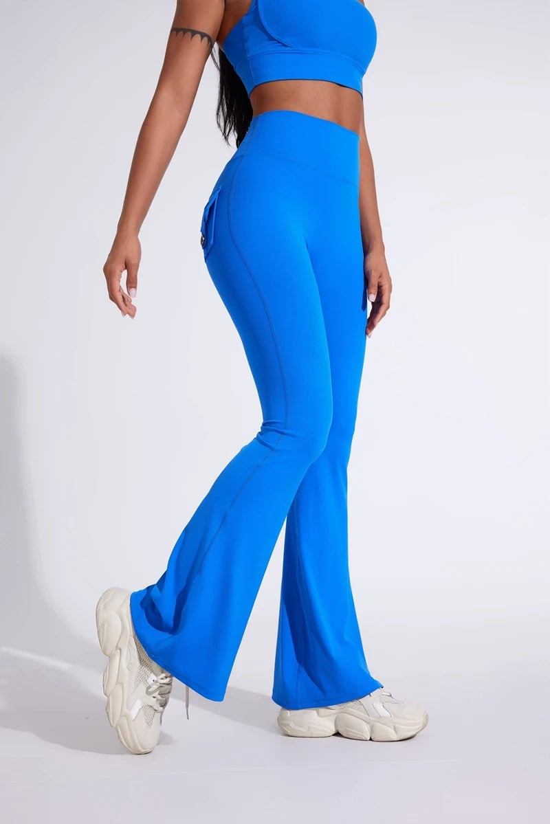 Pantalon de yoga taille haute à poches pour femme DIAS FIT JOY, effet push-up, séchage rapide, idéal pour la course, le sport et la salle de gym.