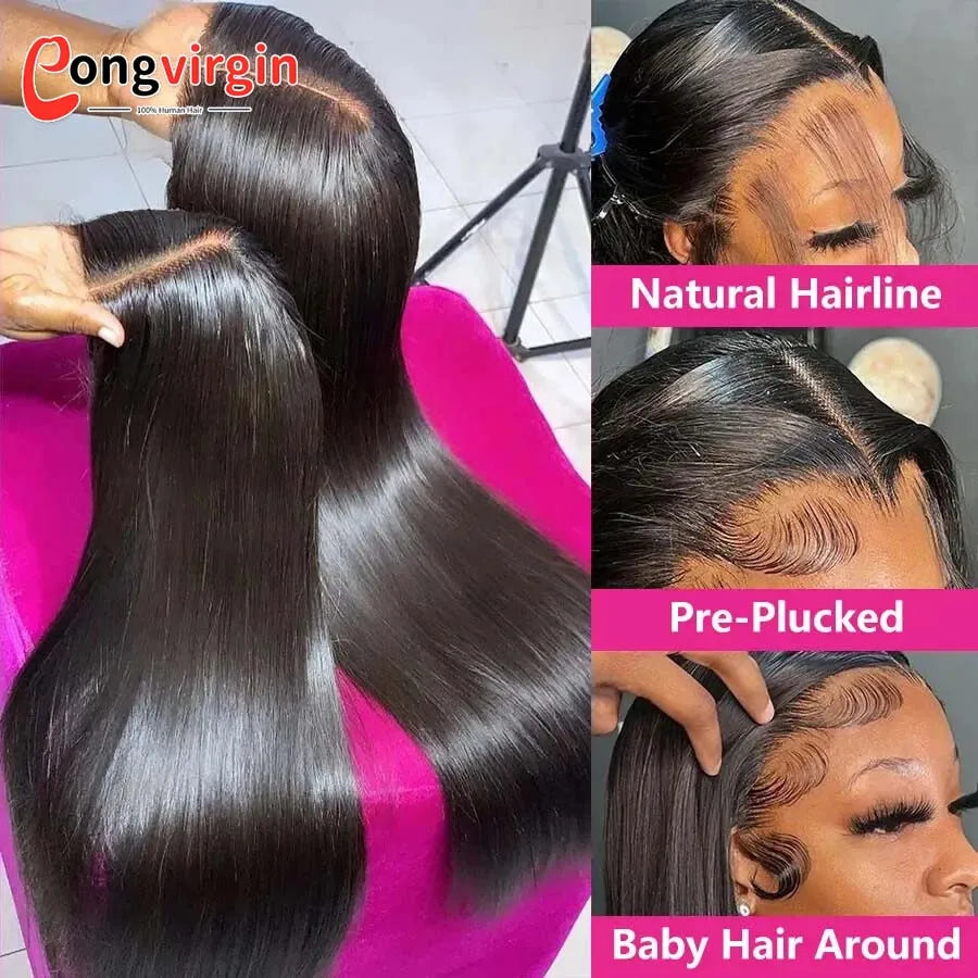 Perruque 5x5 sans colle, cheveux humains, prête à porter, dentelle prédécoupée, perruque lisse à lace front pour femmes