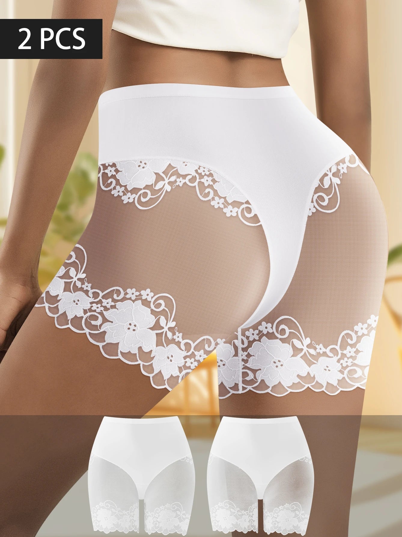 Lot de 2 culottes shorty transparentes pour femmes - Confortables, taille mi-haute, respirantes, ne roulent pas, idéales pour les soirées en amoureux et au quotidien