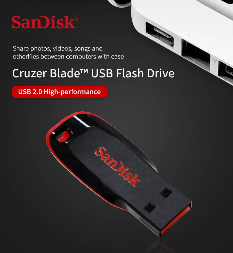 Clé USB SanDisk Cruzer Blade originale 16 Go, 32 Go, 64 Go, 128 Go, disque de stockage USB portable pour ordinateur