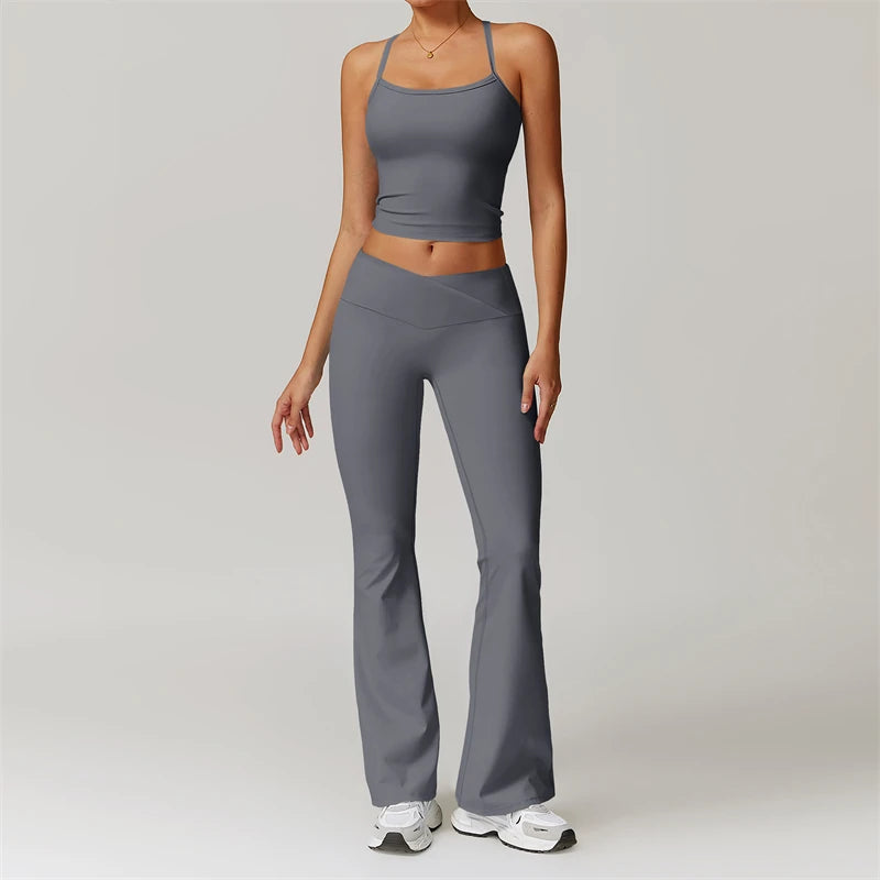 Ensemble de yoga 2 pièces pour femme, survêtement de sport, tenue de Pilates et fitness, soutien-gorge push-up et legging.