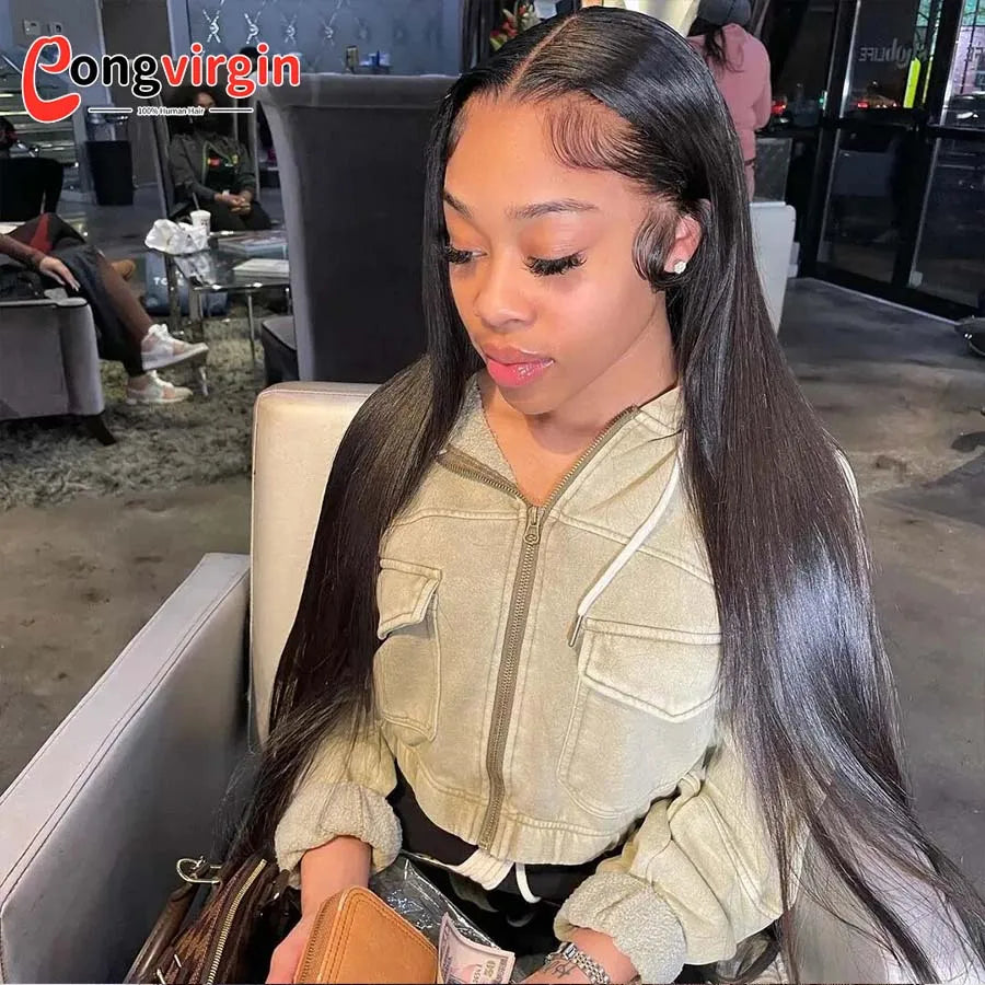 Perruque 5x5 sans colle, cheveux humains, prête à porter, dentelle prédécoupée, perruque lisse à lace front pour femmes