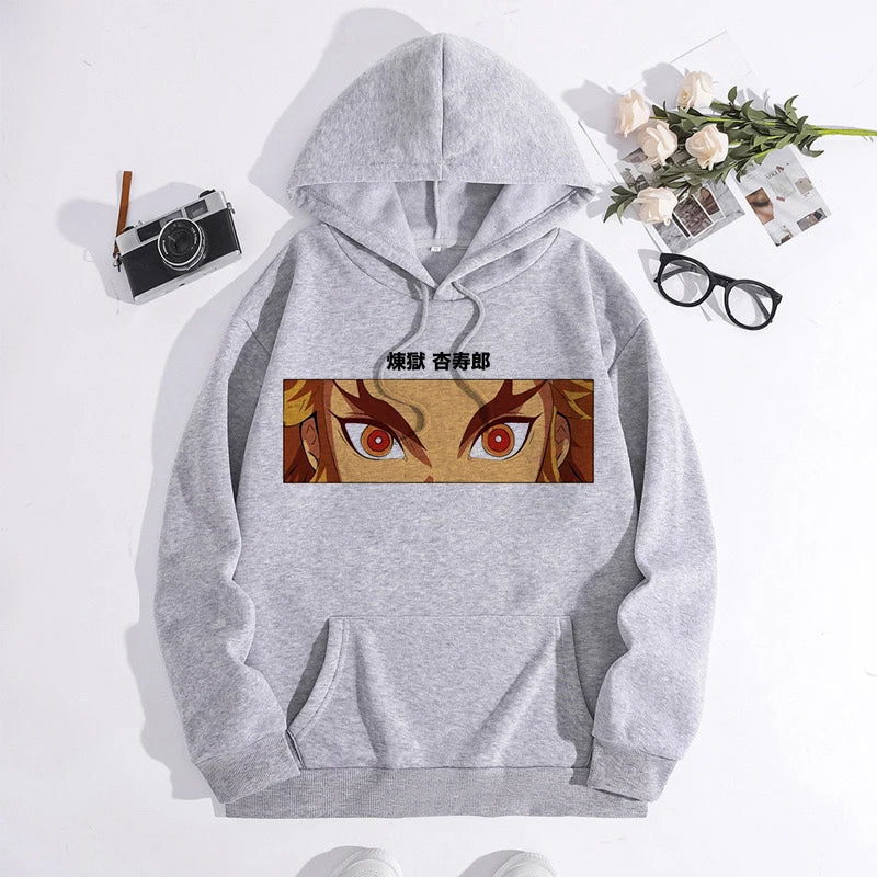 Japanese Anime Demon Slayer Hoodie Unisex Kamado Tanjirou Graphic Sweatshirts Greys Y2k Harajuku Fashion Cartoon Pullover Winter