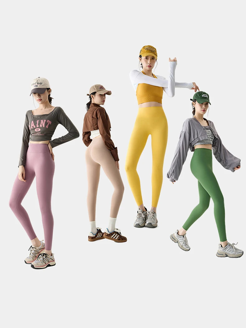 Leggings de sport et de fitness BIVIGAOS Printemps-Été, colorés, sans coutures, effet peau de requin, fins, élastiques et moulants.