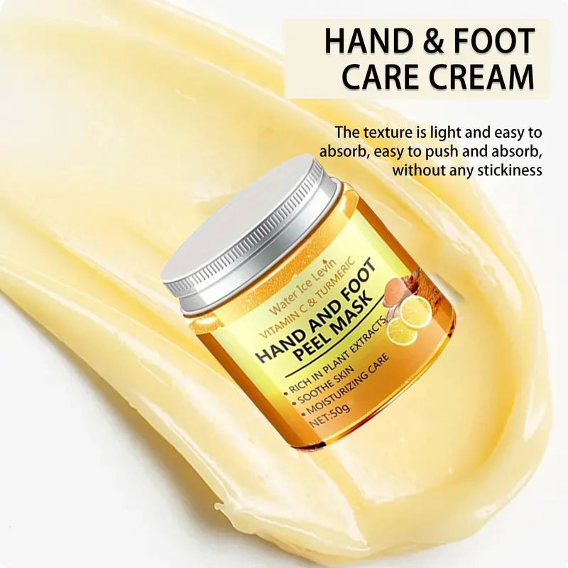 Masque à la cire pour les mains et les pieds à la vitamine C et au curcuma : adoucit la peau, nettoie en douceur et illumine le teint.