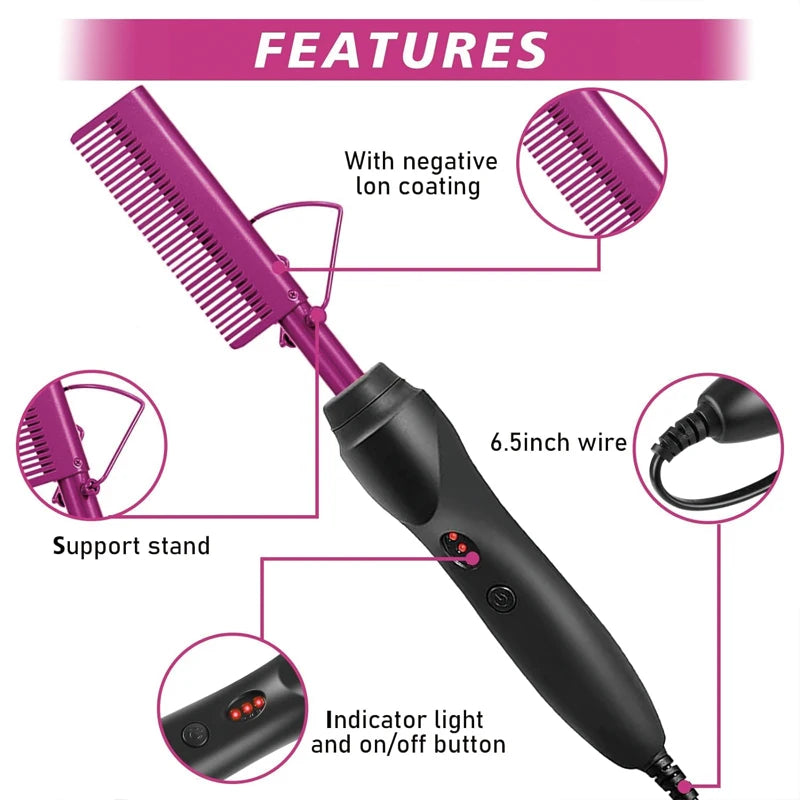 GOIPLE Peigne chauffant électrique, lisseur, fer à friser, brosse à friser, outils de coiffage pour le soin des cheveux, kit de coiffage pour perruques en dentelle