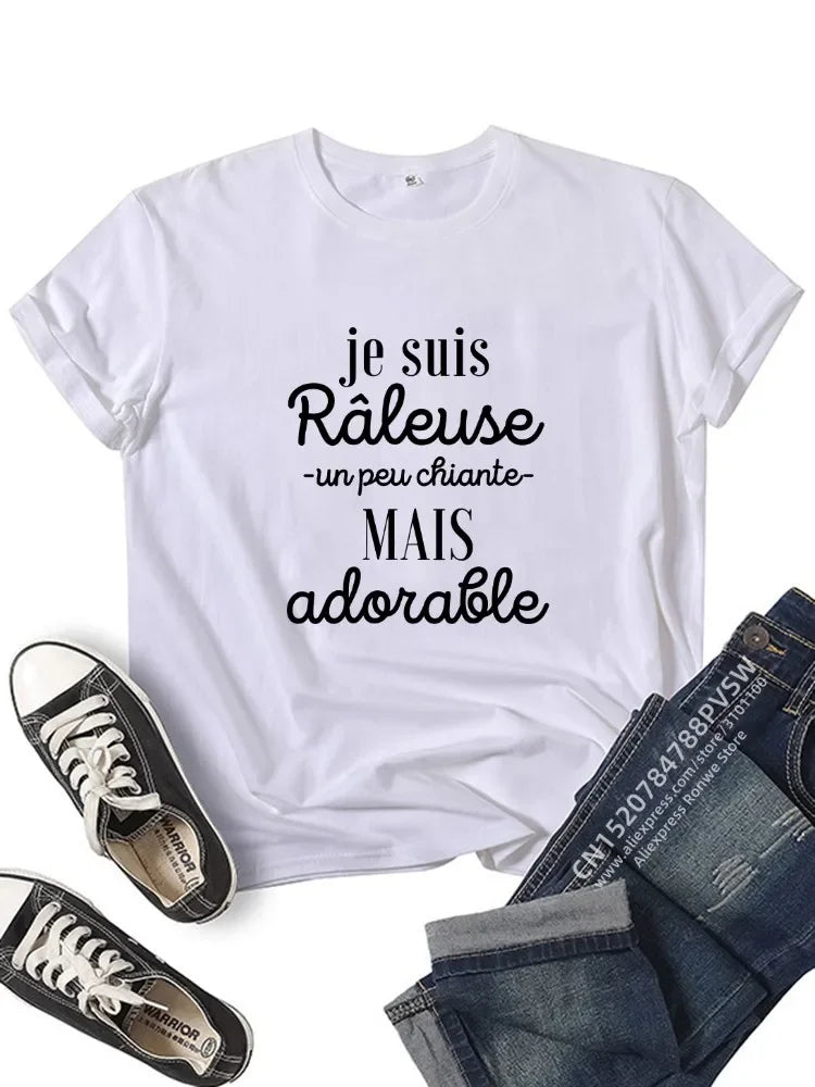 Hauts Harajuku noirs, roses et rouges, vêtements pour femmes, France, t-shirt graphique amusant avec inscription, style fille, manches courtes