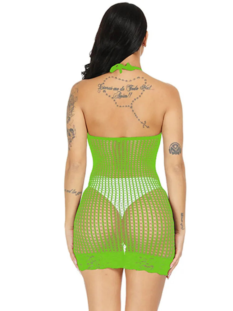 Nouvelle robe moulante en résille, costumes exotiques et érotiques pour femmes, lingerie sexy, sous-vêtements en résille transparente