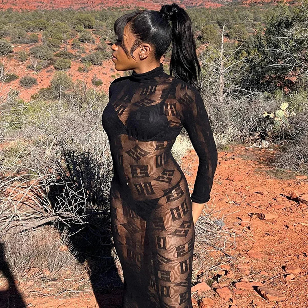 Robe de nuit moulante transparente en maille, haute élasticité, style jupe portefeuille, lingerie sexy ajourée pour femme