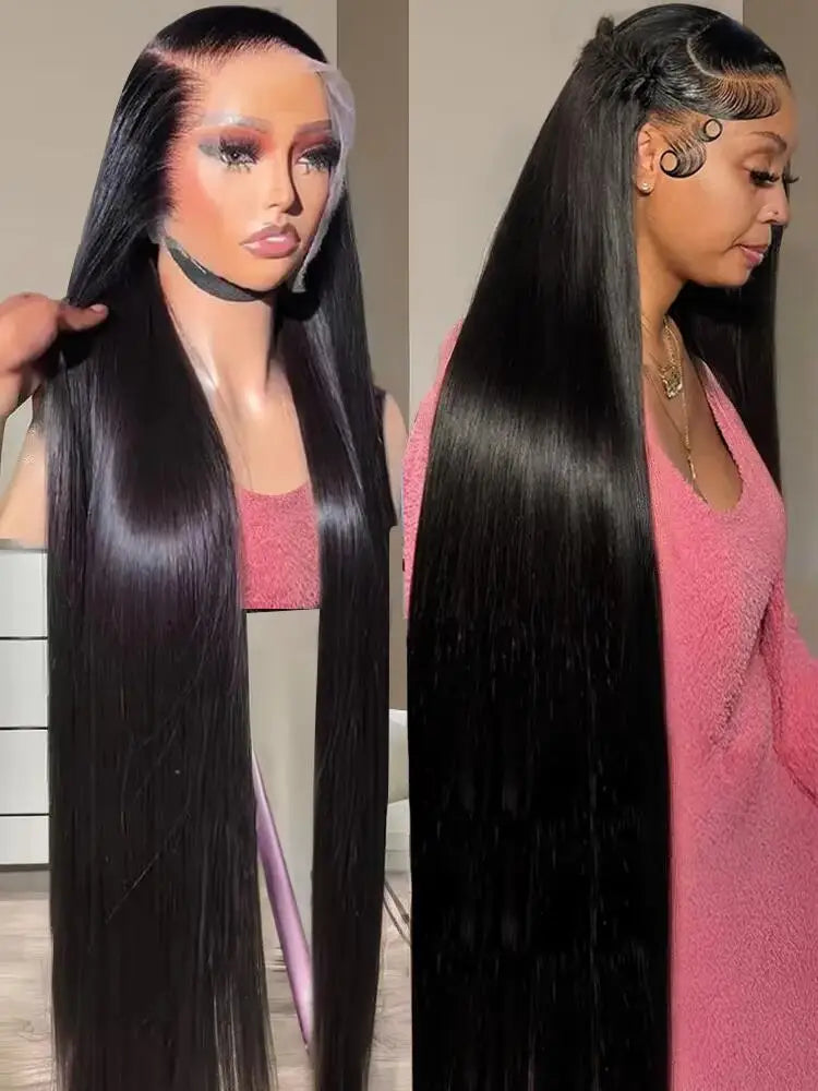 Perruque frontale de 40 à 46 pouces, densité 200, pour femmes noires, perruques brésiliennes en cheveux humains, 5x5, raides comme des baguettes, perruque frontale en dentelle transparente HD