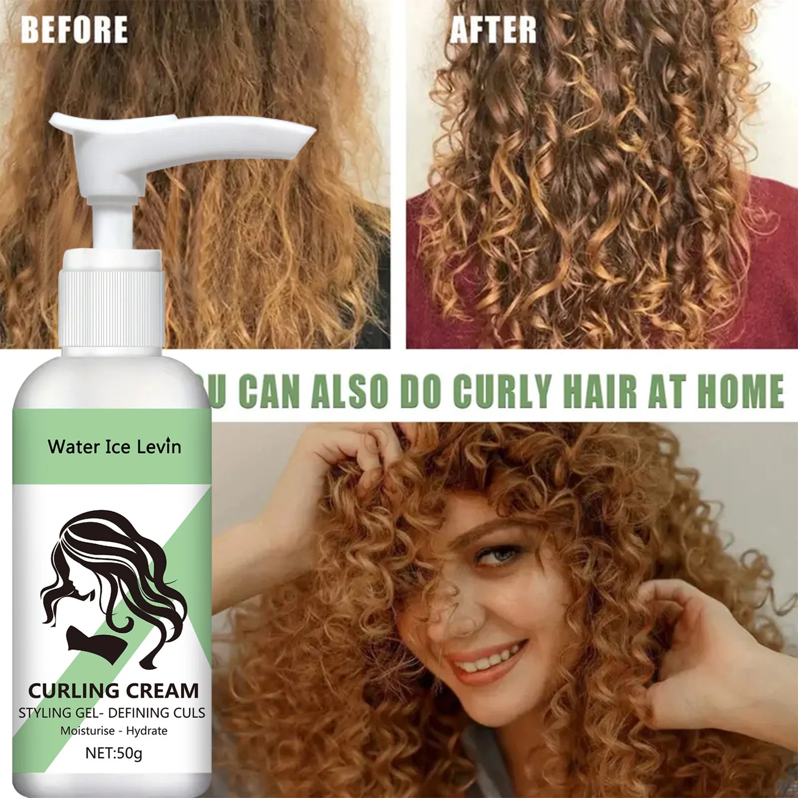 Crème coiffante pour cheveux bouclés, formule hydratante et lissante, améliore l'élasticité et la brillance des cheveux bouclés, facile à coiffer