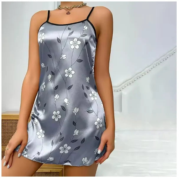Vêtements de nuit pour femmes, vêtements d'intérieur, nuisette sexy noire à imprimé floral, chemises de nuit en soie, chemises de nuit pour femmes