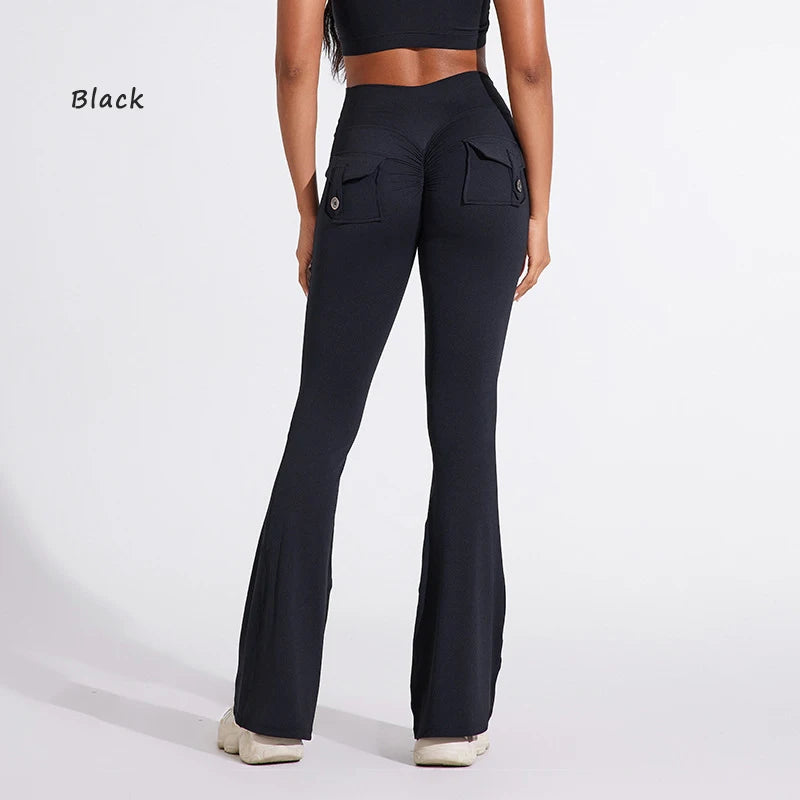 Pantalon de yoga taille haute à poches pour femme DIAS FIT JOY, effet push-up, séchage rapide, idéal pour la course, le sport et la salle de gym.