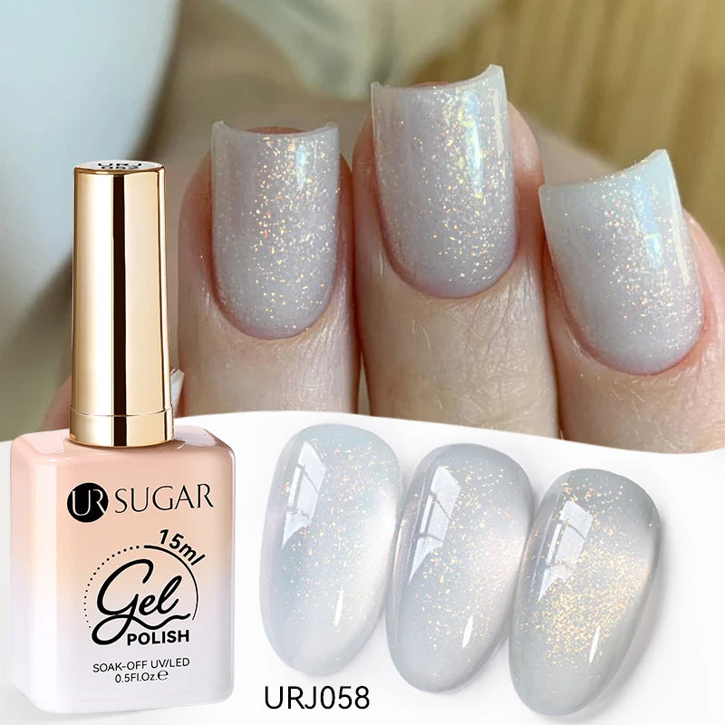 Vernis gel semi-permanent UR SUGAR 15 ml, couleur blanc laiteux translucide, effet gelée, UV, semi-permanent, pour nail art, à dissoudre. Dernière tendance.