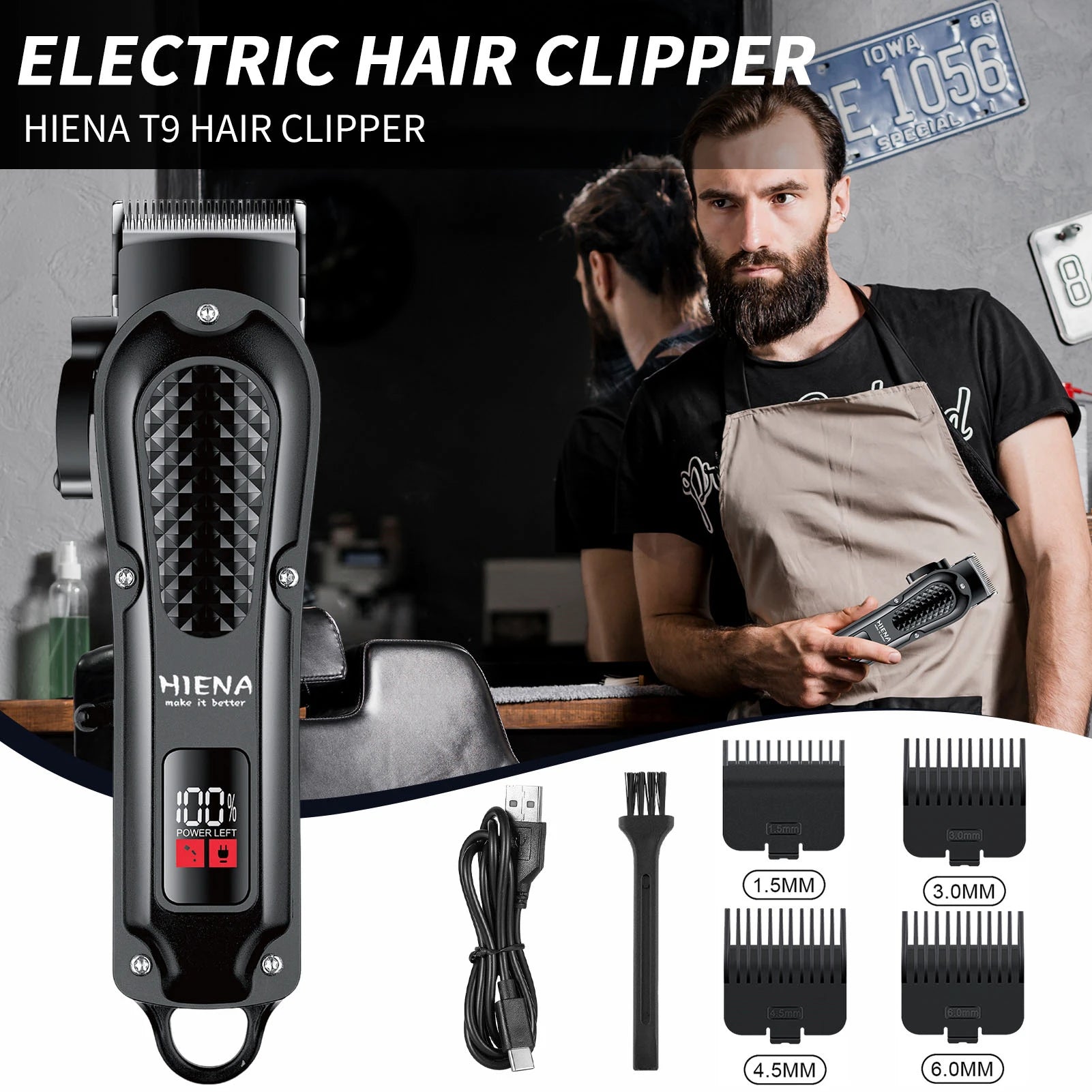HIENA Professional Barber Clippers UBS 5V1A Rechargeable Low Noise Hair Trimmer for Men Daily Hair Styling Use