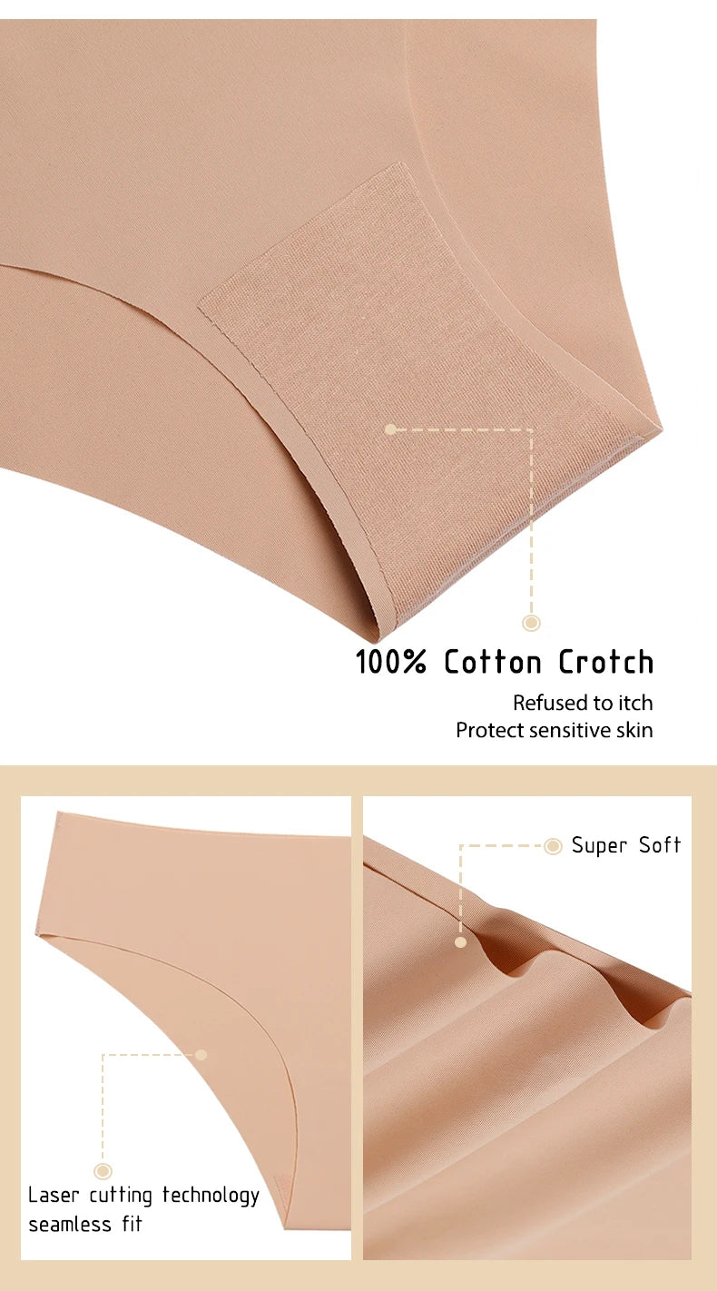 Ensemble de 3 culottes sans coutures pour femme, respirantes, taille basse, sexy, en soie unie, invisibles.