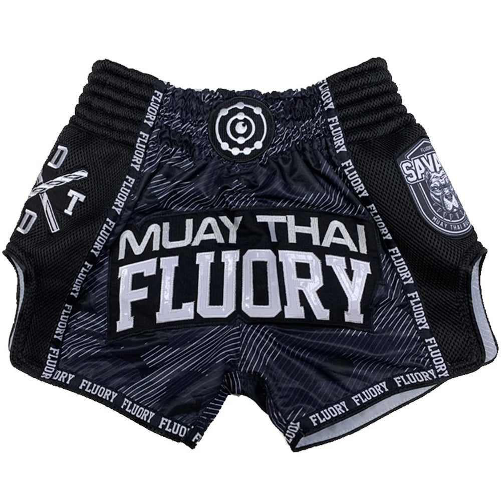 Short de combat FLUORY MMA Muay Thai, pantalon de sport de haute qualité pour enfant, idéal pour l'entraînement de boxe, le kickboxing et le fitness.