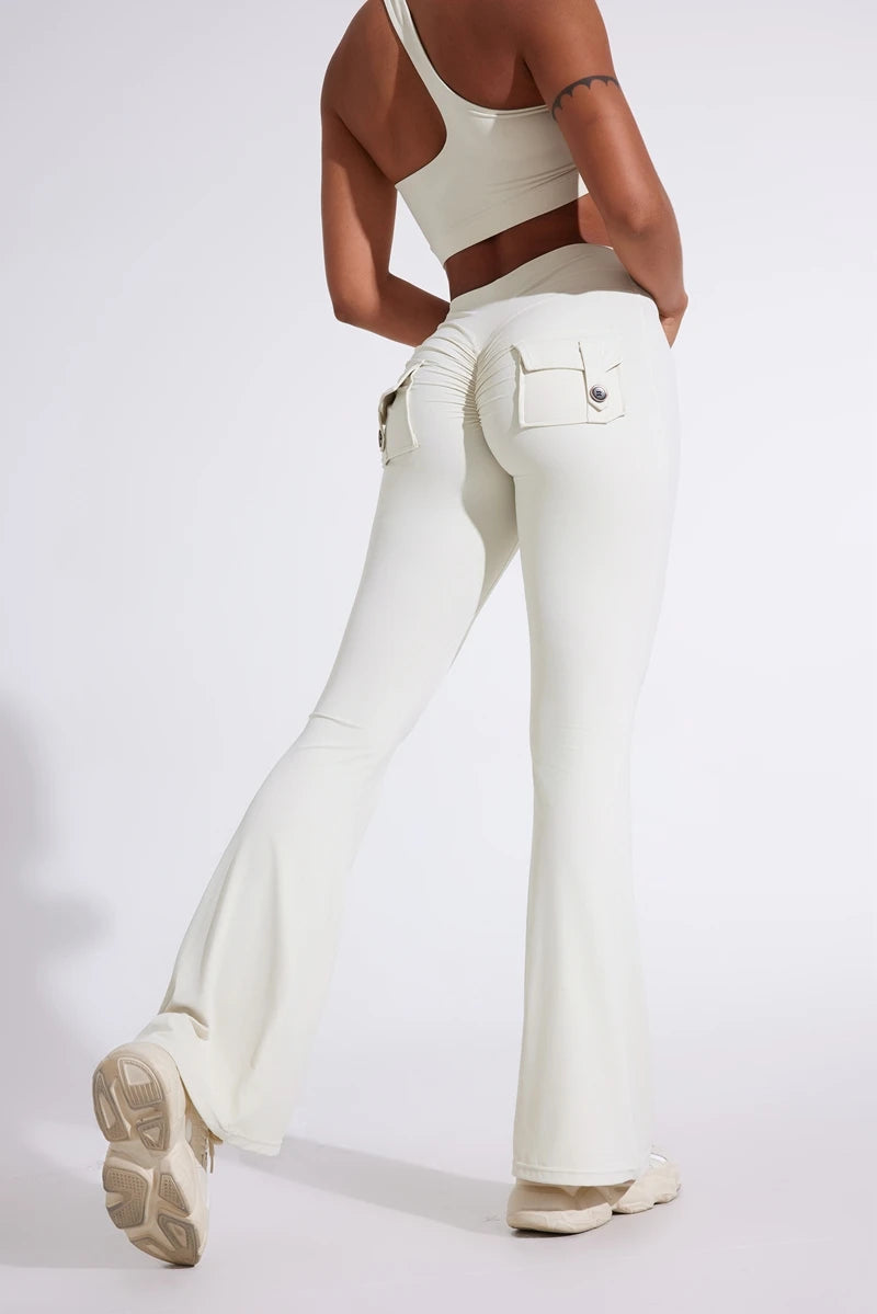 Pantalon de yoga taille haute à poches pour femme DIAS FIT JOY, effet push-up, séchage rapide, idéal pour la course, le sport et la salle de gym.