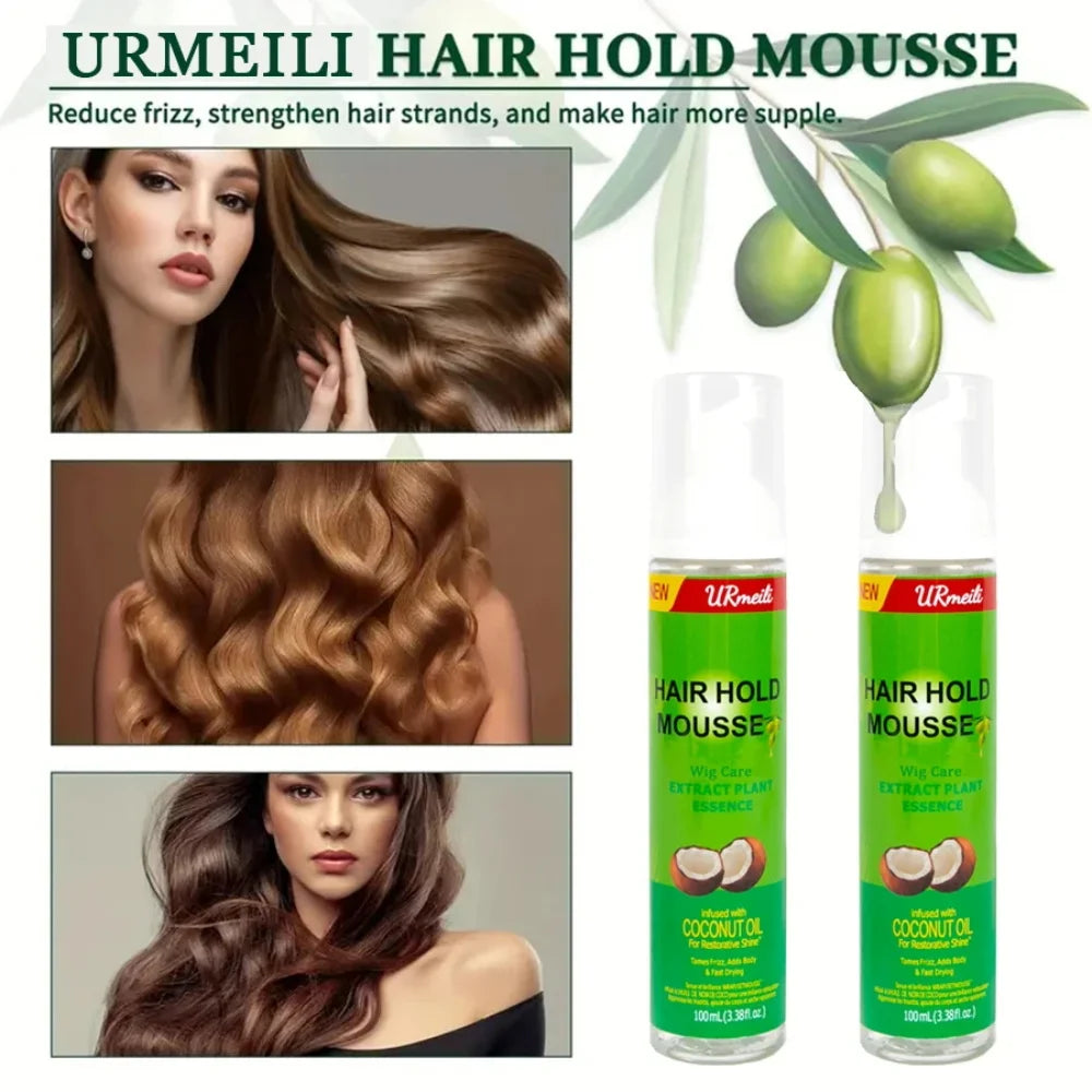 Mousse coiffante à l'huile d'olive pour cheveux bouclés (2025) - Forte tenue - Anti-frisottis - Convient aux femmes et aux hommes