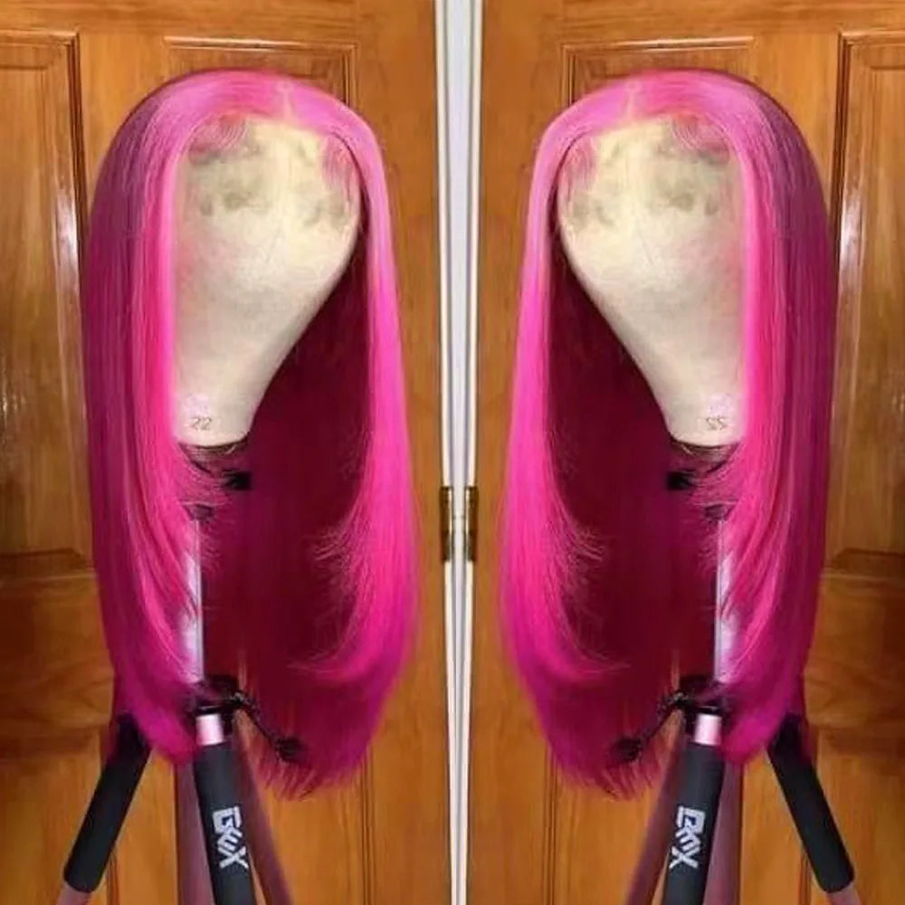 RONGDUOYI Perruque rose dégradée, lisse, avec lace front, cheveux naturels longs et raides, perruque synthétique en fibre chauffante violette pour cosplay