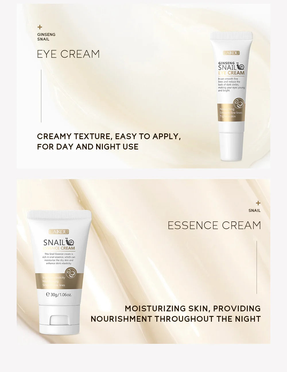 Set de 3 piezas LAIKOU Vitamina C 24K Golden Sakura Kit de cuidado facial Crema facial Sérum Crema para ojos Hidratante Antiarrugas