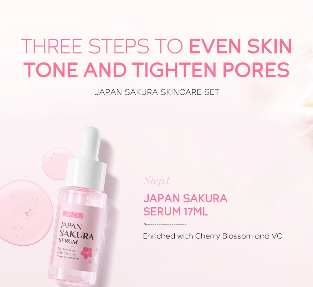 Set de 3 piezas LAIKOU Vitamina C 24K Golden Sakura Kit de cuidado facial Crema facial Sérum Crema para ojos Hidratante Antiarrugas