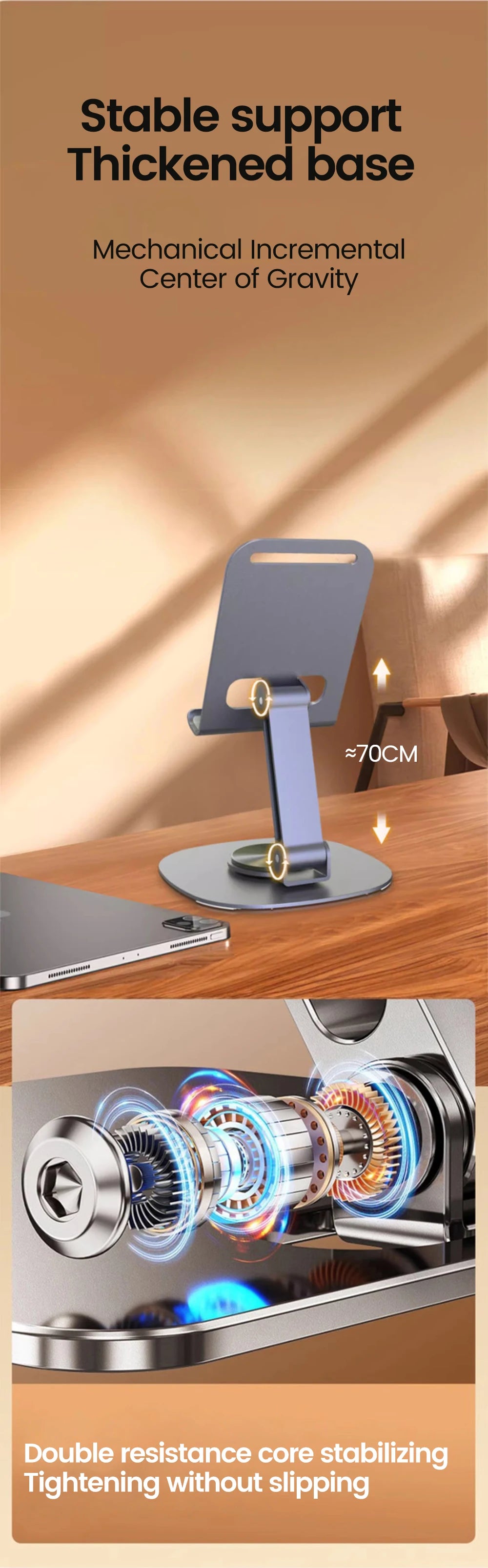 Support de téléphone portable rotatif Olaf pour table, compatible iPad, Samsung et iPhone 15, 14 et 13 pouces.