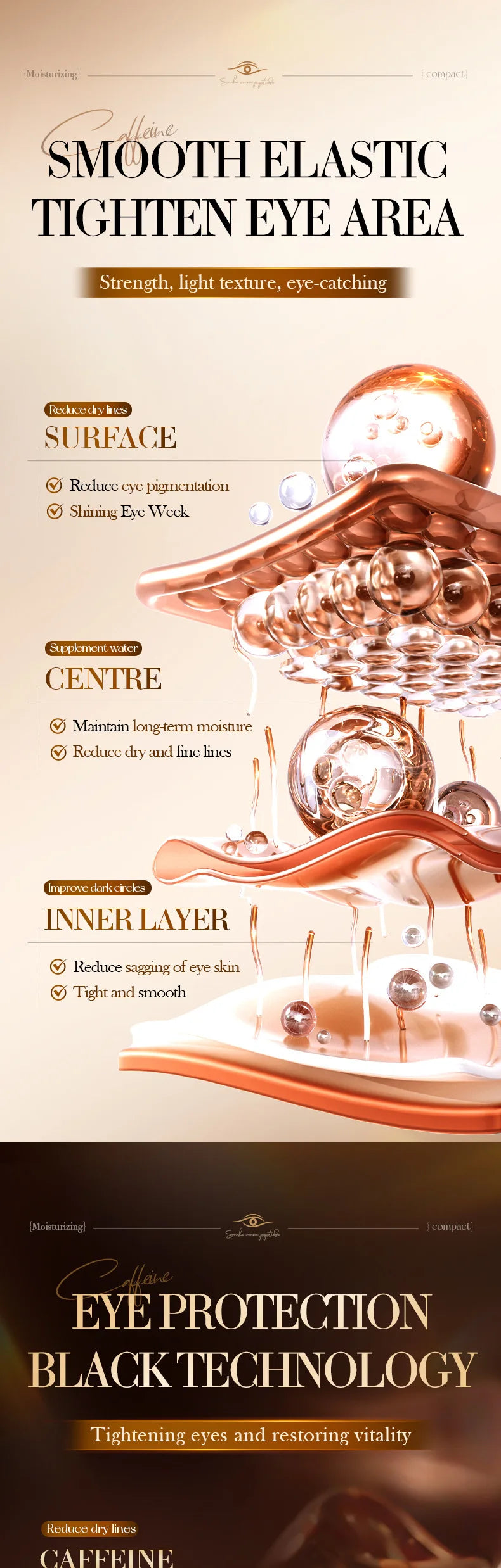 Crema de masaje para el contorno de ojos con péptidos de veneno de serpiente y cafeína de SADOER, antiarrugas, antiojeras, antienvejecimiento e hidratante para el cuidado de la piel del contorno de ojos.