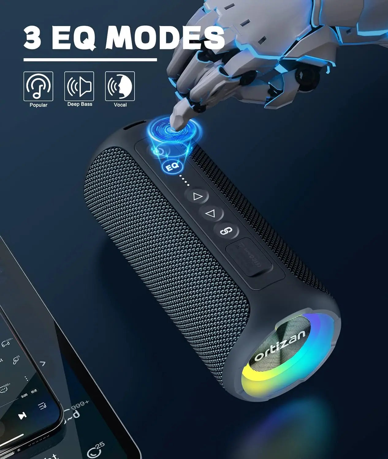 Enceinte Bluetooth Ortizan 40 W avec basses renforcées, portable, sans fil, pour l'extérieur, autonomie de 30 heures, étanche IP7, Bluetooth 5.3