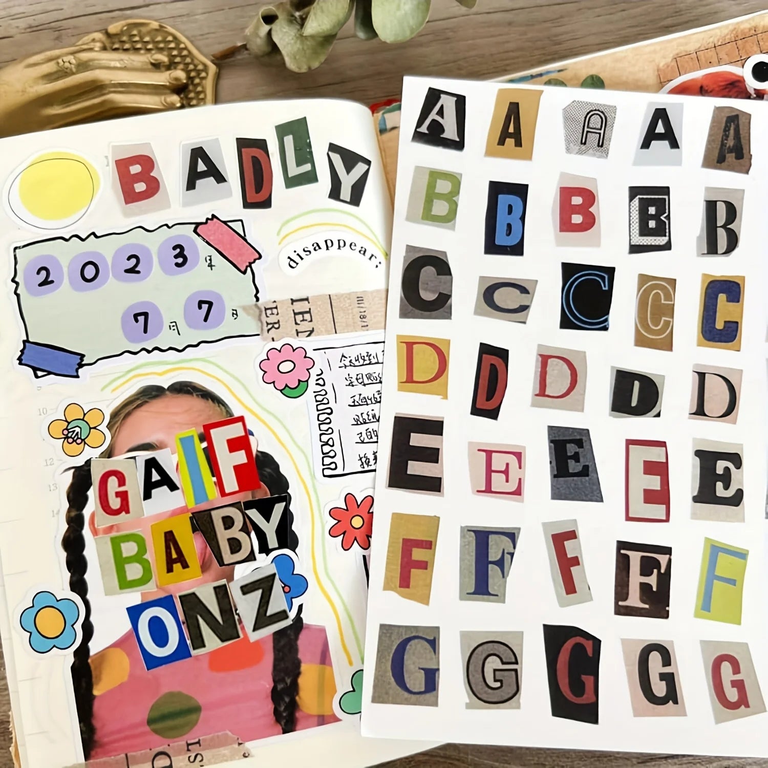 181pcs/4-Sheet English Alphabet Number Symbol Sticker Pack, Vintage Scrapbook Aesthetic Journaling Supplies Kit, Letter Stickers