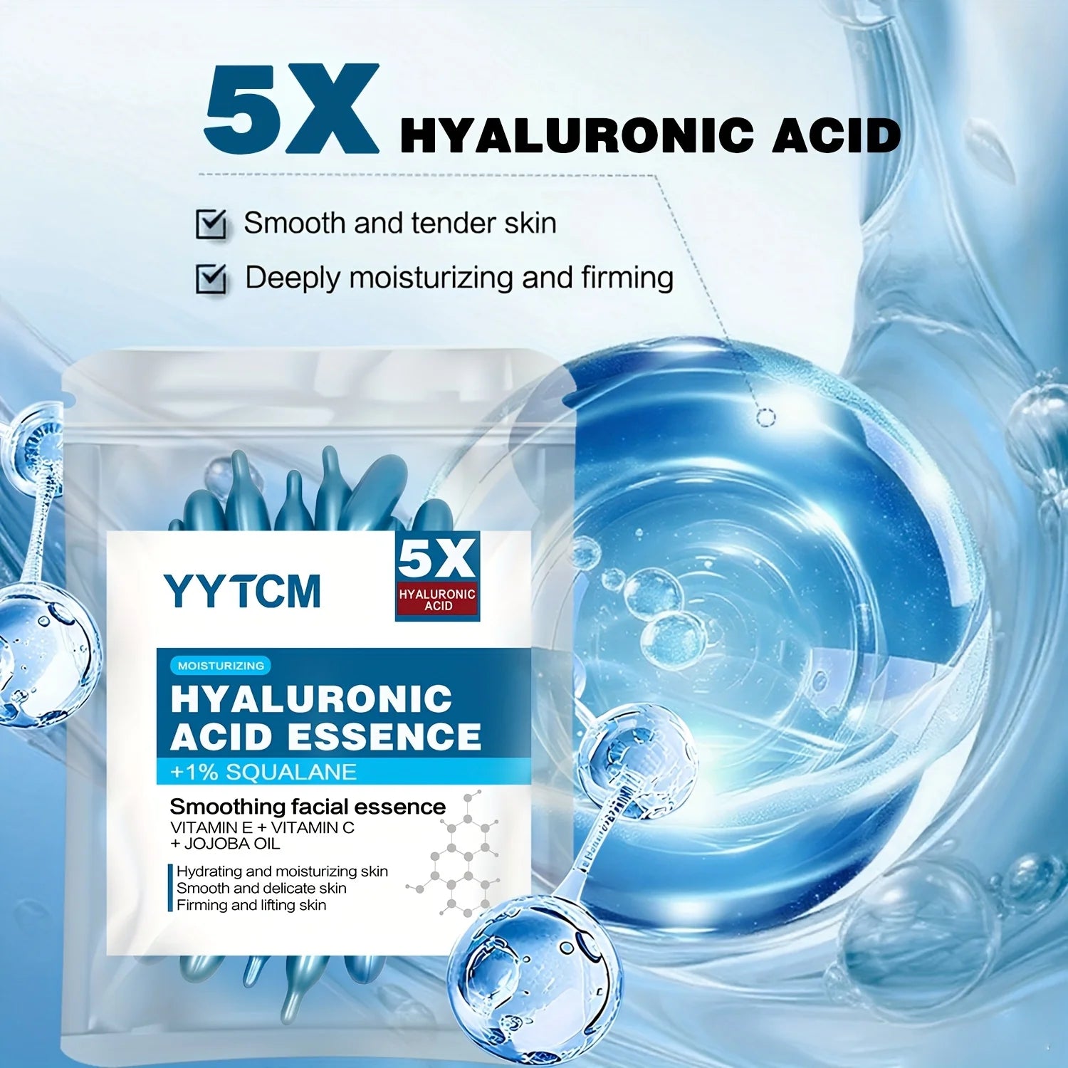 Capsules d'essence hydratante intense à l'acide hyaluronique, sérum hydratant et illuminateur pour la peau (0,4 g x 30 capsules) - 1 sachet