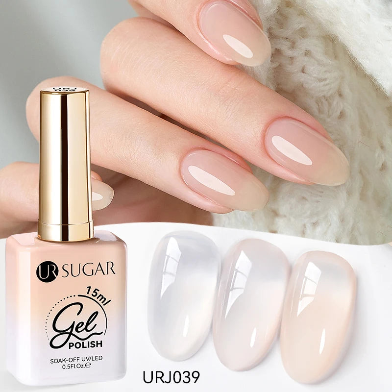 Vernis gel semi-permanent UR SUGAR 15 ml, couleur blanc laiteux translucide, effet gelée, UV, semi-permanent, pour nail art, à dissoudre. Dernière tendance.