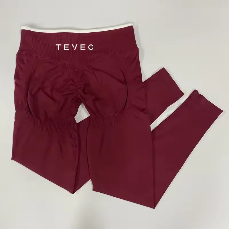TEVEO Ignite Sculpt Leggings froncés sans coutures pour femme, pantalon de yoga, gainage des hanches, course à pied, sport, salle de gym, gamme Ignite Sculpt