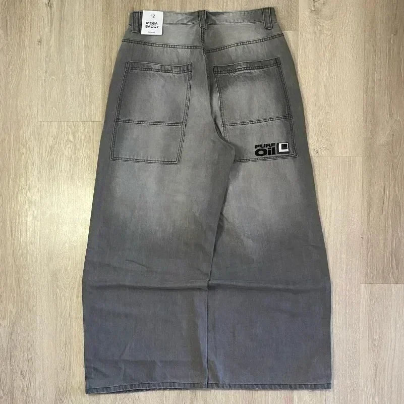 Jean tendance streetwear brodé de têtes de mort pour femme, style Harajuku Y2K, pantalon droit à jambes larges, style Joker, jean décontracté pour couple