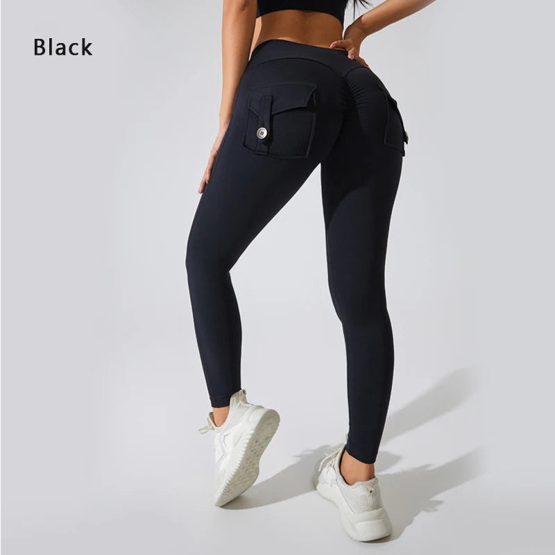 Pantalon de yoga en nylon DIAS FIT JOY, avec poches arrière, effet push-up, respirant et sans coutures apparentes.