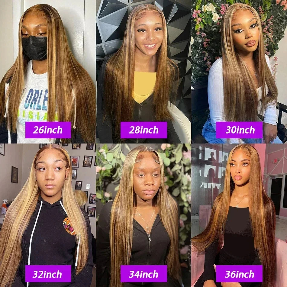 38 Inch Straight Human Hair Wigs Highlight Wig Human Hair 13x6 Hd Lace Frontal Wig Straight Wig 13x4 4/27 Honey Blond Ombre Wig