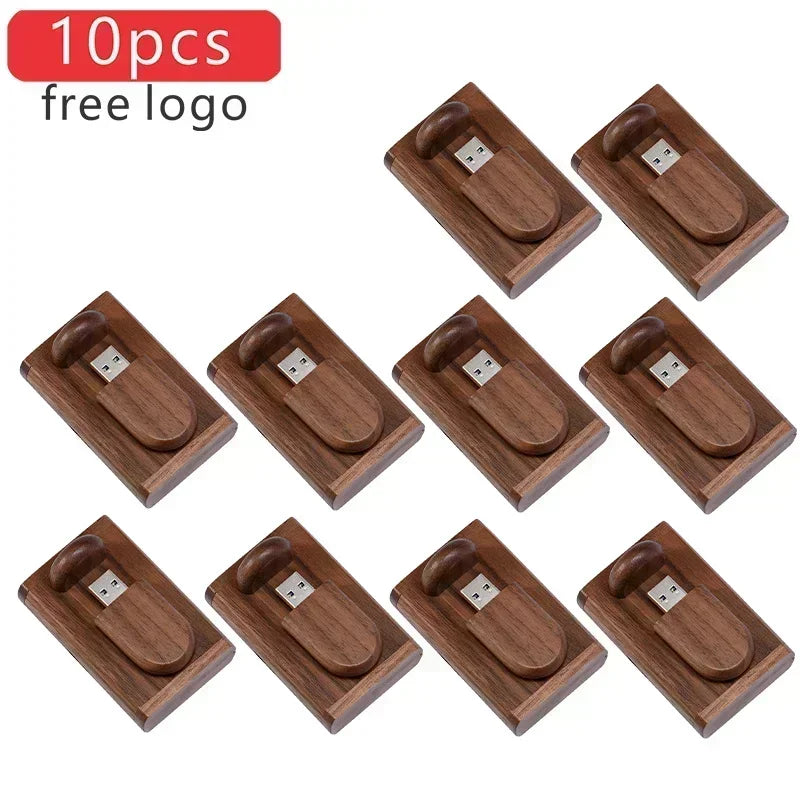 JASTER Lot de 10 clés USB 2.0 en bois (logo personnalisable) - 4 Go, 8 Go, 16 Go, 32 Go, 64 Go, 128 Go - Cadeau de mariage