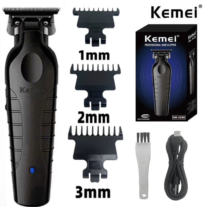 Kemei 2299 Barber Cordless Hair Trimmer 0mm Zero Gapped Carving Clipper Professional Electric Finish Cutting Machine