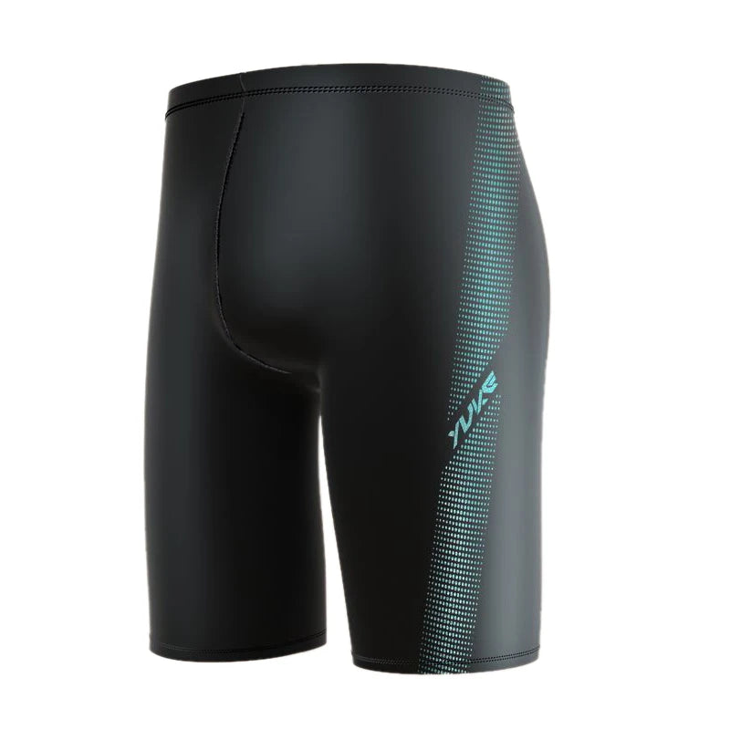 Short de bain homme YUKE, taille asiatique, longueur genou, idéal pour la compétition et l'entraînement. Séchage rapide, imprimé.
