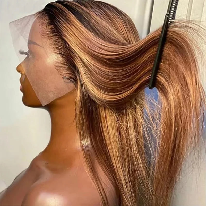 38 Inch Straight Human Hair Wigs Highlight Wig Human Hair 13x6 Hd Lace Frontal Wig Straight Wig 13x4 4/27 Honey Blond Ombre Wig