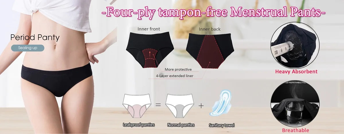 Lot de 5 culottes menstruelles anti-fuites pour femmes, sous-vêtements menstruels sexy, culottes physiologiques imperméables et coupe menstruelle.
