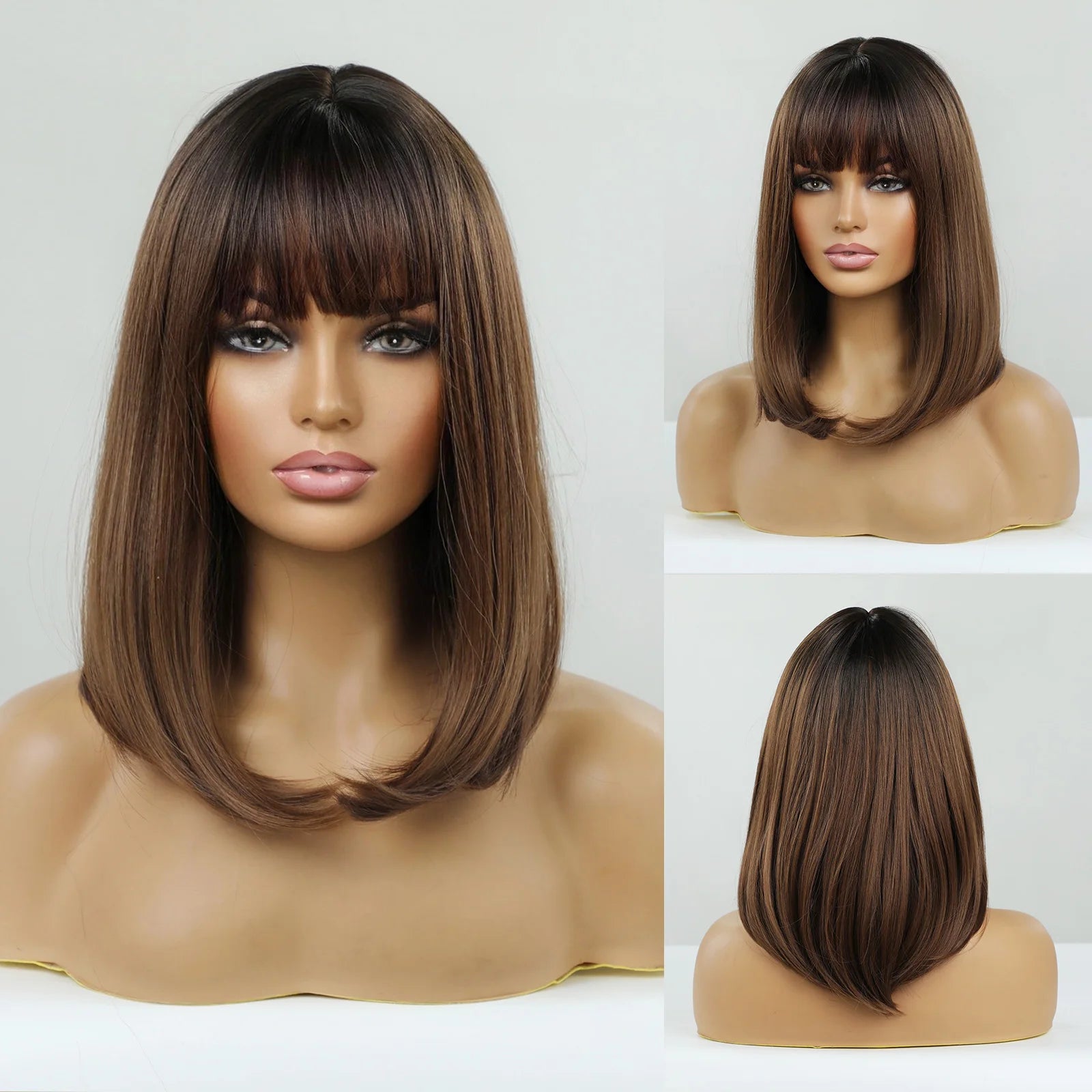 Perruque synthétique blanche, blonde et grise avec frange, coupe courte et lisse, idéale pour le cosplay et le quotidien. Cheveux naturels et résistants à la chaleur.