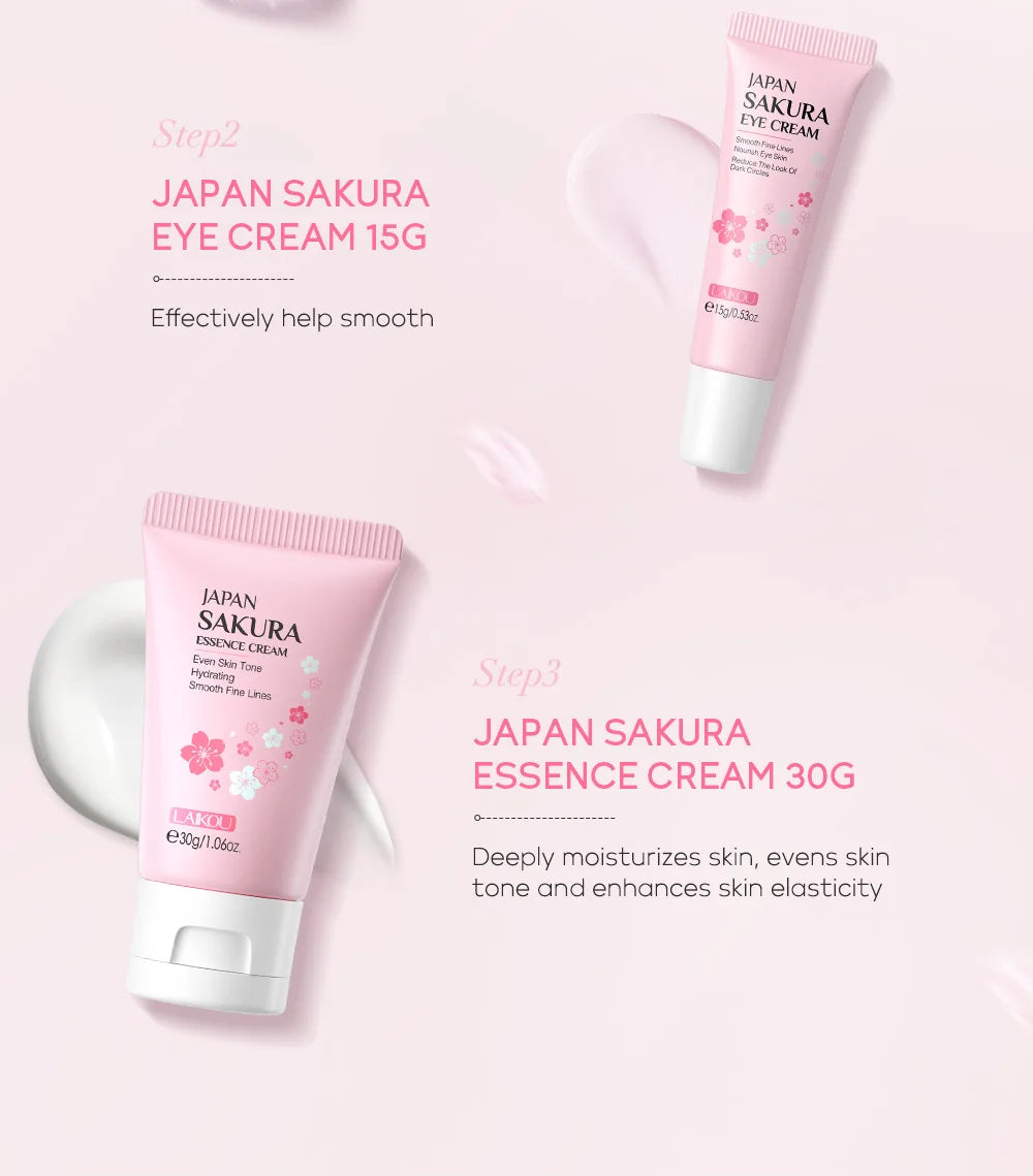 Set de 3 piezas LAIKOU Vitamina C 24K Golden Sakura Kit de cuidado facial Crema facial Sérum Crema para ojos Hidratante Antiarrugas