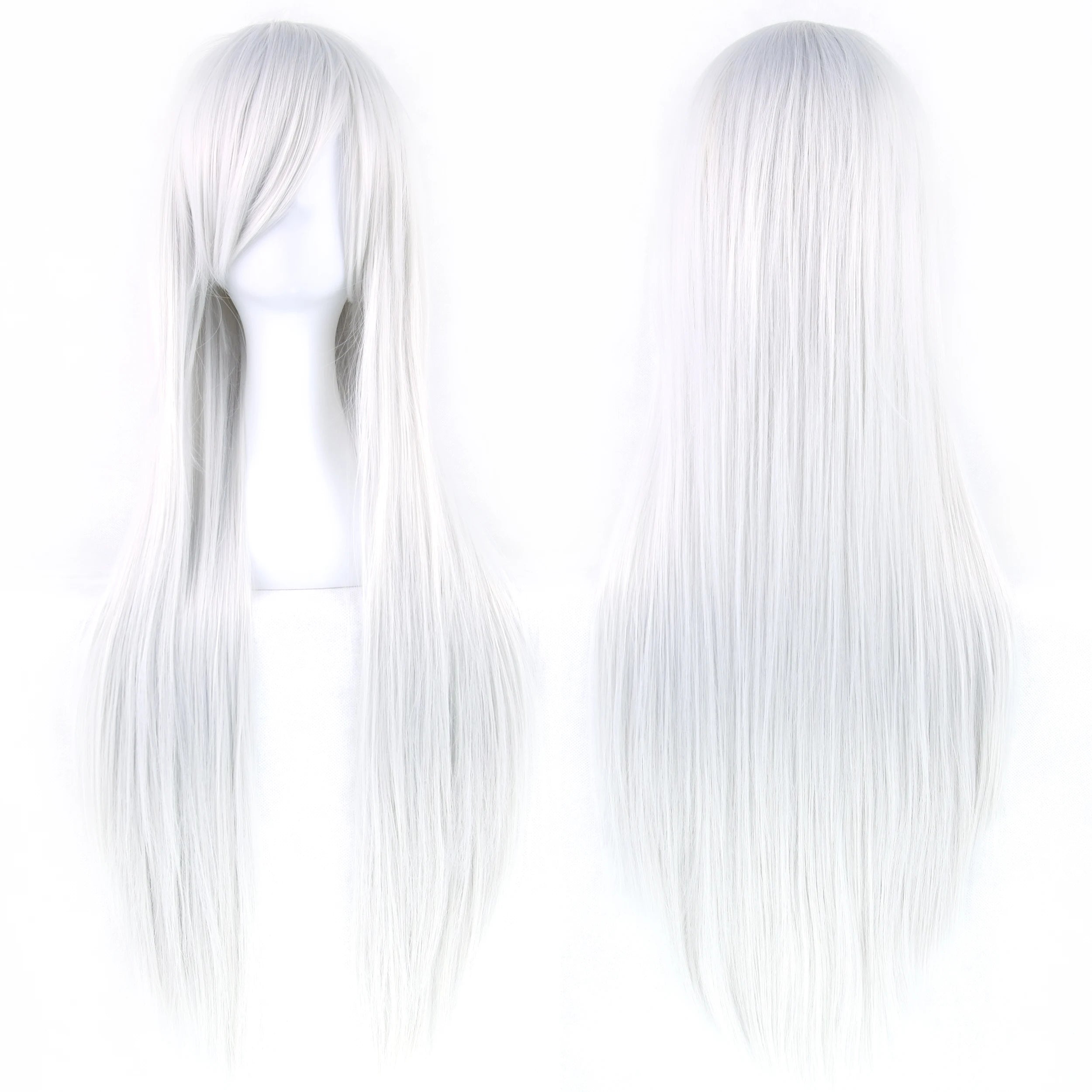 Perruque synthétique Soowee de 80 cm de long, blanche et violette, idéale pour le cosplay, les fêtes et les coiffures noires. Cheveux raides. Postiche pour femme.