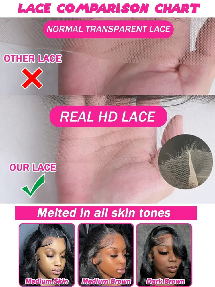 Perruque frontale en dentelle transparente HD 13x6, sans colle, 30 à 40 pouces, densité 200, cheveux humains, 13x4 ondulés, pour femmes