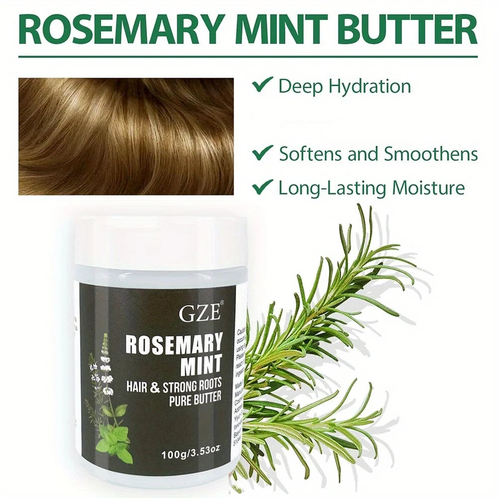 Beurre capillaire GZE Romarin Menthe et Racines Fortifiantes - Soin naturel pour la croissance et la réparation des cheveux abîmés, pour des cheveux plus forts et plus sains