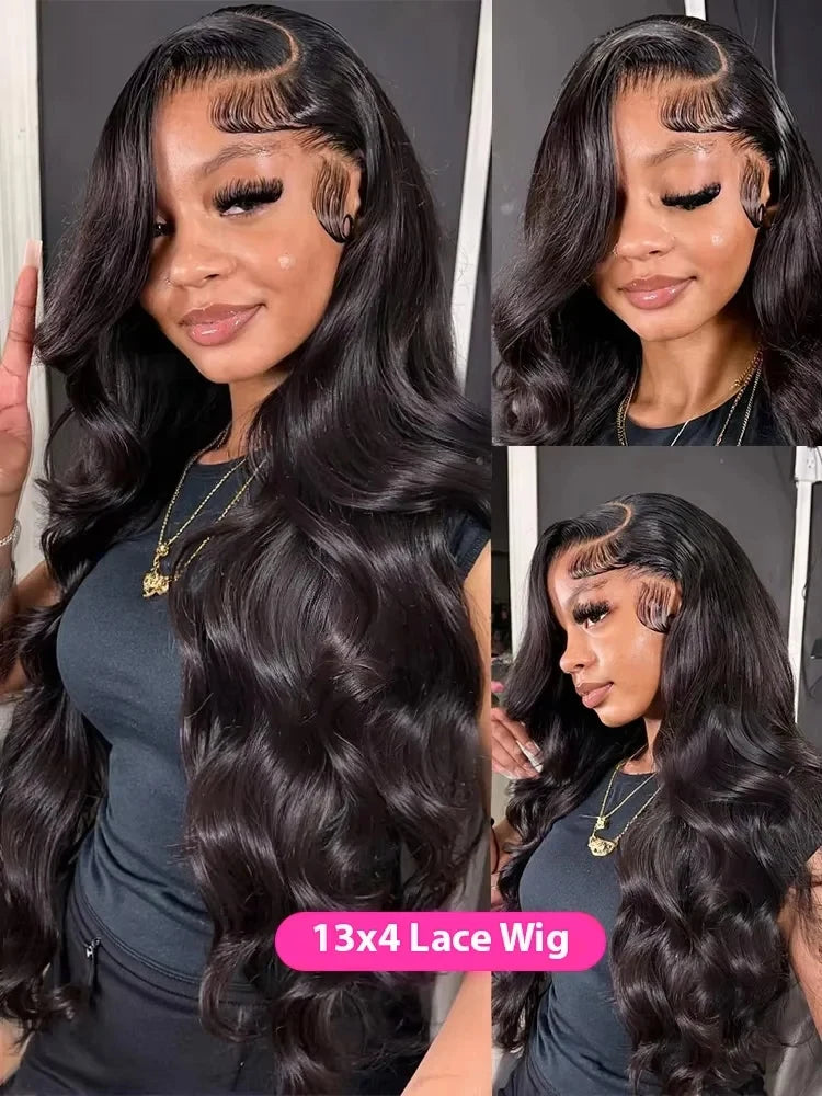 Perruque Lace Front 13x4, densité 200, ondulée, brésilienne, sans colle, noire, 13x6, transparente HD, cheveux humains