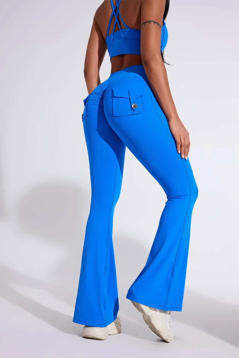 Pantalon de yoga taille haute à poches pour femme DIAS FIT JOY, effet push-up, séchage rapide, idéal pour la course, le sport et la salle de gym.