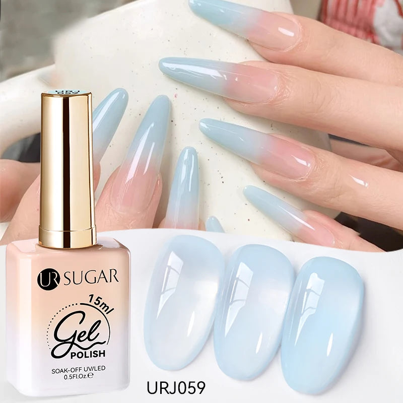 Vernis gel semi-permanent UR SUGAR 15 ml, couleur blanc laiteux translucide, effet gelée, UV, semi-permanent, pour nail art, à dissoudre. Dernière tendance.